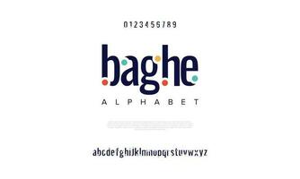 Baghe abstract digital technology logo font alphabet. Minimal modern urban fonts for logo, brand etc. Typography typeface uppercase lowercase and number. vector illustration