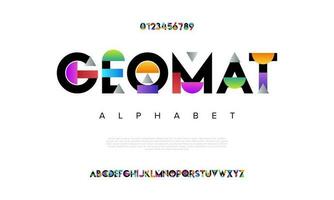 Geometric geomat abstract digital technology logo font alphabet. Minimal modern urban fonts for logo, brand etc. Typography typeface uppercase lowercase and number. vector illustration