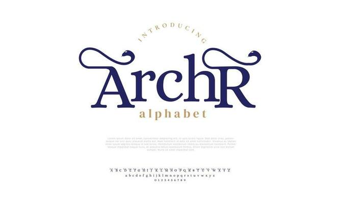 Archr elegant alphabet letters font and number. Classic Lettering Minimal Fashion Designs. Typography modern serif fonts decorative vintage design concept. vector illustration