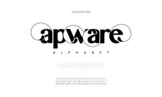 Apware abstract digital technology logo font alphabet. Minimal modern urban fonts for logo, brand etc. Typography typeface uppercase lowercase and number. vector illustration