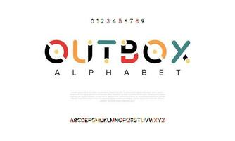 Outbox abstract digital technology logo font alphabet. Minimal modern urban fonts for logo, brand etc. Typography typeface uppercase lowercase and number. vector illustration