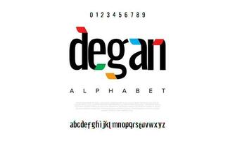 Degan abstract digital technology logo font alphabet. Minimal modern urban fonts for logo, brand etc. Typography typeface uppercase lowercase and number. vector illustration