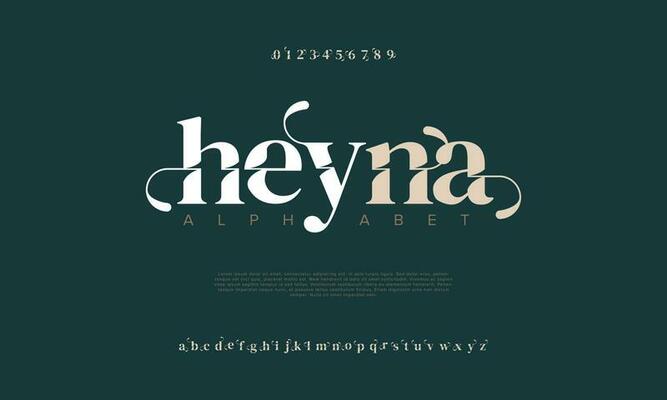 Heyna elegant alphabet letters font and number. Classic Lettering Minimal Fashion Designs. Typography modern serif fonts decorative vintage design concept. vector illustration
