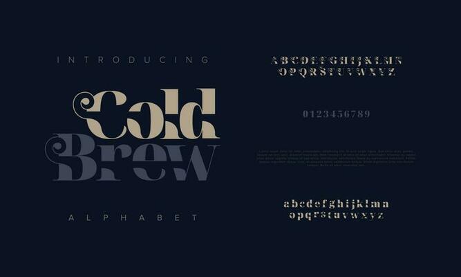 Coldbrew elegant alphabet letters font and number. Classic Lettering Minimal Fashion Designs. Typography modern serif fonts decorative vintage design concept. vector illustration