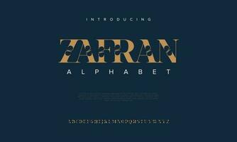 Zafran abstract digital technology logo font alphabet. Minimal modern urban fonts for logo, brand etc. Typography typeface uppercase lowercase and number. vector illustration