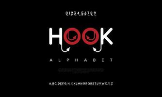 Hook abstract digital technology logo font alphabet. Minimal modern urban fonts for logo, brand etc. Typography typeface uppercase lowercase and number. vector illustration