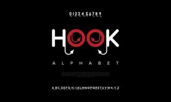 Hook abstract digital technology logo font alphabet. Minimal modern urban fonts for logo, brand etc. Typography typeface uppercase lowercase and number. vector illustration