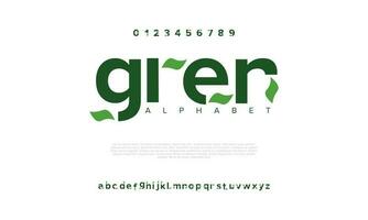 Green nature abstract digital technology logo font alphabet. Minimal modern urban fonts for logo, brand etc. Typography typeface uppercase lowercase and number. vector illustration