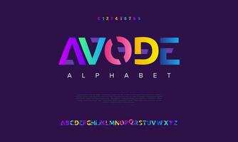 Avode colorful abstract digital technology logo font alphabet. Minimal modern urban fonts for logo, brand etc. Typography typeface uppercase lowercase and number. vector illustration