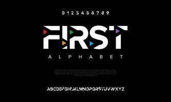 First abstract digital technology logo font alphabet. Minimal modern urban fonts for logo, brand etc. Typography typeface uppercase lowercase and number. vector illustration