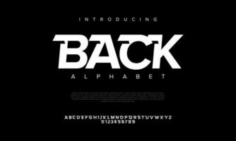 Back abstract digital technology logo font alphabet. Minimal modern urban fonts for logo, brand etc. Typography typeface uppercase lowercase and number. vector illustration