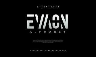 Evaon abstract digital technology logo font alphabet. Minimal modern urban fonts for logo, brand etc. Typography typeface uppercase lowercase and number. vector illustration