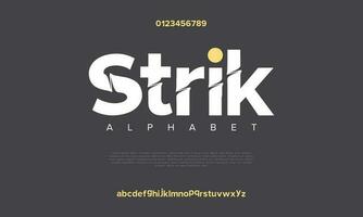 Strik abstract digital technology logo font alphabet. Minimal modern urban fonts for logo, brand etc. Typography typeface uppercase lowercase and number. vector illustration