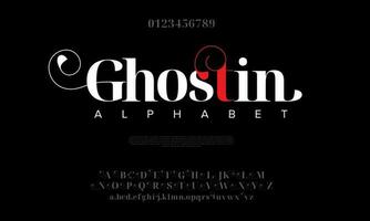 Ghostin scary abstract logo font alphabet. Minimal modern urban fonts for logo, brand etc. Typography typeface uppercase lowercase and number. vector illustration