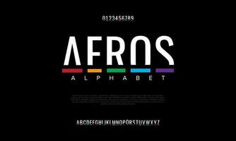 Aeros abstract digital technology logo font alphabet. Minimal modern urban fonts for logo, brand etc. Typography typeface uppercase lowercase and number. vector illustration