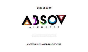 Geometric absov abstract digital technology logo font alphabet. Minimal modern urban fonts for logo, brand etc. Typography typeface uppercase lowercase and number. vector illustration