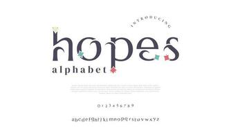 Hopes abstract digital technology logo font alphabet. Minimal modern urban fonts for logo, brand etc. Typography typeface uppercase lowercase and number. vector illustration