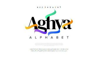 Aghya abstract digital technology logo font alphabet. Minimal modern urban fonts for logo, brand etc. Typography typeface uppercase lowercase and number. vector illustration