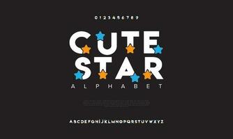 Cute star abstract digital technology logo font alphabet. Minimal modern urban fonts for logo, brand etc. Typography typeface uppercase lowercase and number. vector illustration