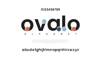 Ovalo abstract digital technology logo font alphabet. Minimal modern urban fonts for logo, brand etc. Typography typeface uppercase lowercase and number. vector illustration