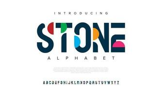 Stone colorful abstract digital technology logo font alphabet. Minimal modern urban fonts for logo, brand etc. Typography typeface uppercase lowercase and number. vector illustration