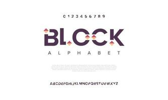 Block abstract digital technology logo font alphabet. Minimal modern urban fonts for logo, brand etc. Typography typeface uppercase lowercase and number. vector illustration