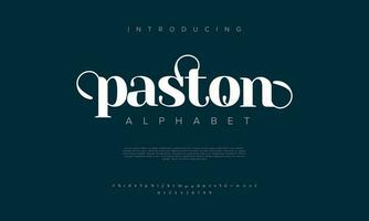 Paston abstract digital technology logo font alphabet. Minimal modern urban fonts for logo, brand etc. Typography typeface uppercase lowercase and number. vector illustration