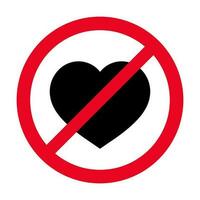 No corazón plano símbolo vector icono. prohibido firmar amor sentimientos concepto aislado en blanco fondo.ilustracion