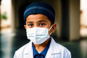 A muslim boy wearing protective mask. COVID 19. Mask-Wearing with Confidence. photo