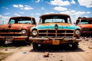 Abandoned Car Dump. Wasteland of Wheels. Exploring the Car Dump Landscape. photo