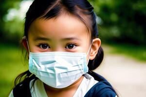 An asian girl wearing protective mask. COVID 19. Mask-Wearing with Confidence. photo