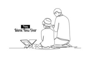 continuo uno línea dibujo contento islámico nuevo año concepto. soltero línea dibujar diseño vector gráfico ilustración.