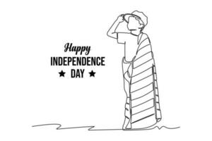 Continuous one line drawing 4th of July. Happy Independence Day concept. Single line draw design vector graphic illustration.