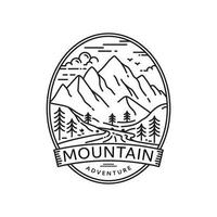 simple mountain logo creative hill line art style with oval shape vector illustration