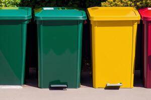 Recycling concept. Garbage Can Symbolizing Recycling and Environmental Consciousness. photo