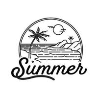 tropical beach summer vacation line art badge logo design template vector illustration