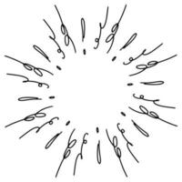 Doodle sketch style of Starburst, sunburst, Element Fireworks Black Rays. Comic explosion effect. Radiating, radial lines. cartoon hand drawn illustration for concept design. vector