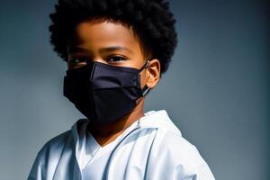 A black boy wearing protective mask. COVID 19. Mask-Wearing with Confidence. photo
