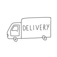 Hand drawn delivery truck icon isolated on white background. Funny doodle illustration vector