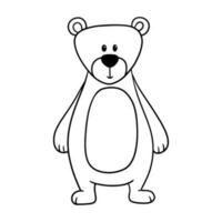 Cute line funny bear. Hand drawn character forest animal isolated on white background. Woodland outline illustration for coloring book vector