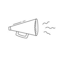 Megaphone doodle outline icon. Hand drawn mouthpiece isolated on white vector