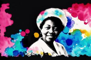 Black History month. An illustration of an old black woman. Silhouette. Watercolor paint. photo