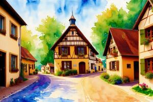 un acuarela ciudad. Alemania, Austria. acuarela pintura de un alemán o austriaco ciudad. generativo ai foto