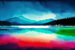 un pintura de un lago en el acuarela antecedentes. acuarela pintar. digital arte, generativo ai foto
