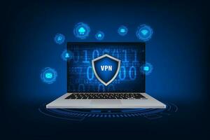 vector ordenador portátil Bosquejo virtual privado red con proteger concepto. ciber seguridad y privacidad.