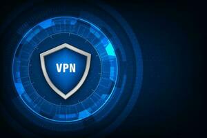 Vector tecnnology virtual private network. Shield with tech circuit. Protection cyber concept.