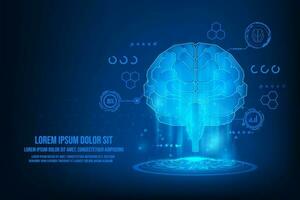 Vector analysis of brain with medical healthcare. Technology graphic of MRI scan interface. Hologram humen brain.