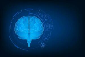 Vector analysis of brain with medical healthcare. Technology graphic of MRI scan interface.