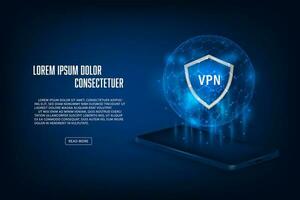 Vector global network VPN connection concept. Security internet connection, VPN network application on mobile phone.
