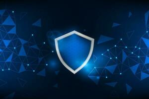 Vector shield security digital and technology concept. Abstract geometric modern futuristic blue light background.